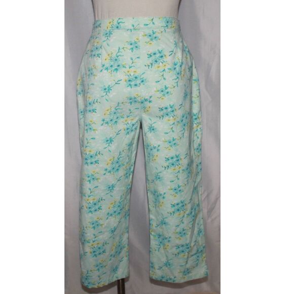 Women's Indulgence Blue & Yellow Floral Hi-Rise Stretch Twill Capri Pants Size S - Picture 3 of 8